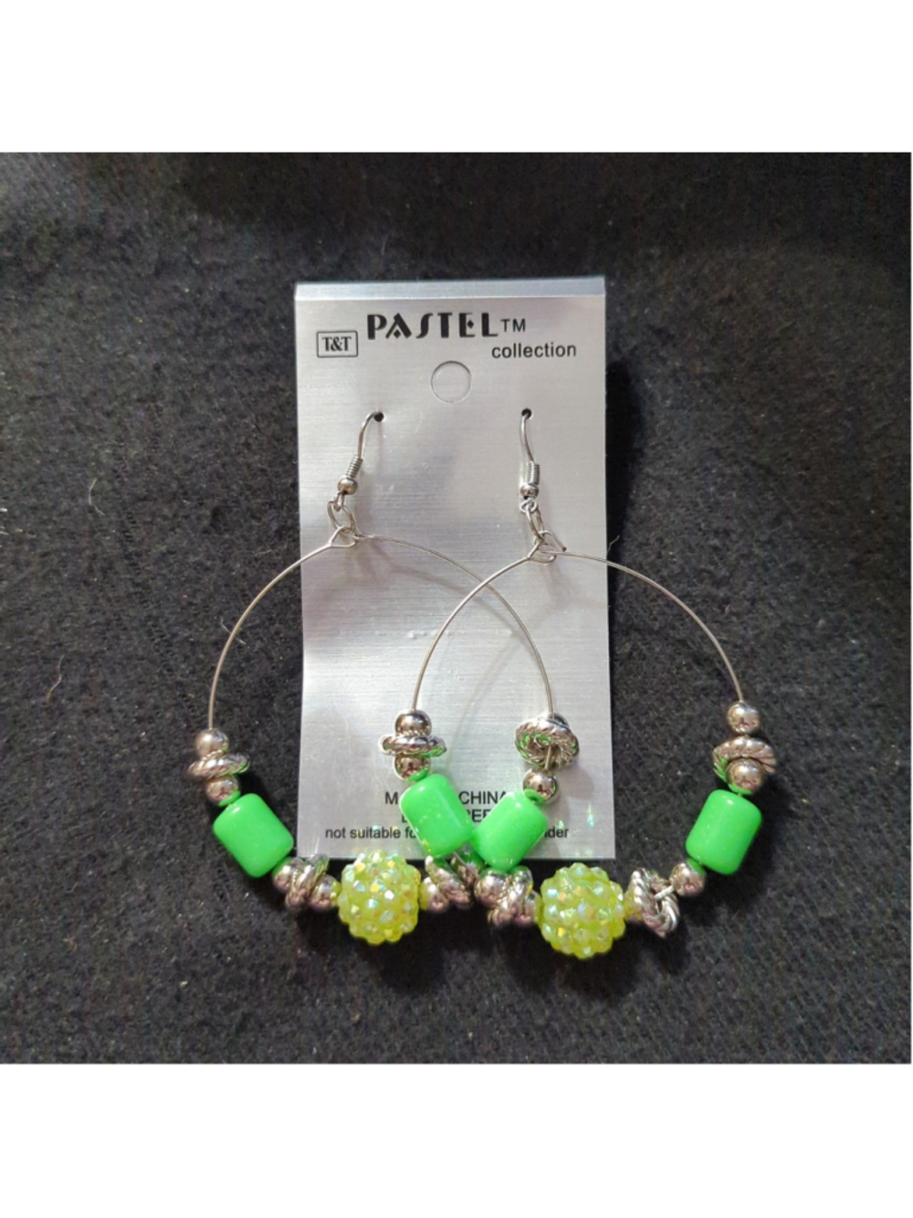 Pastel Collection Silver Tone Green Beaded Hoop Dangle Statement Earrings